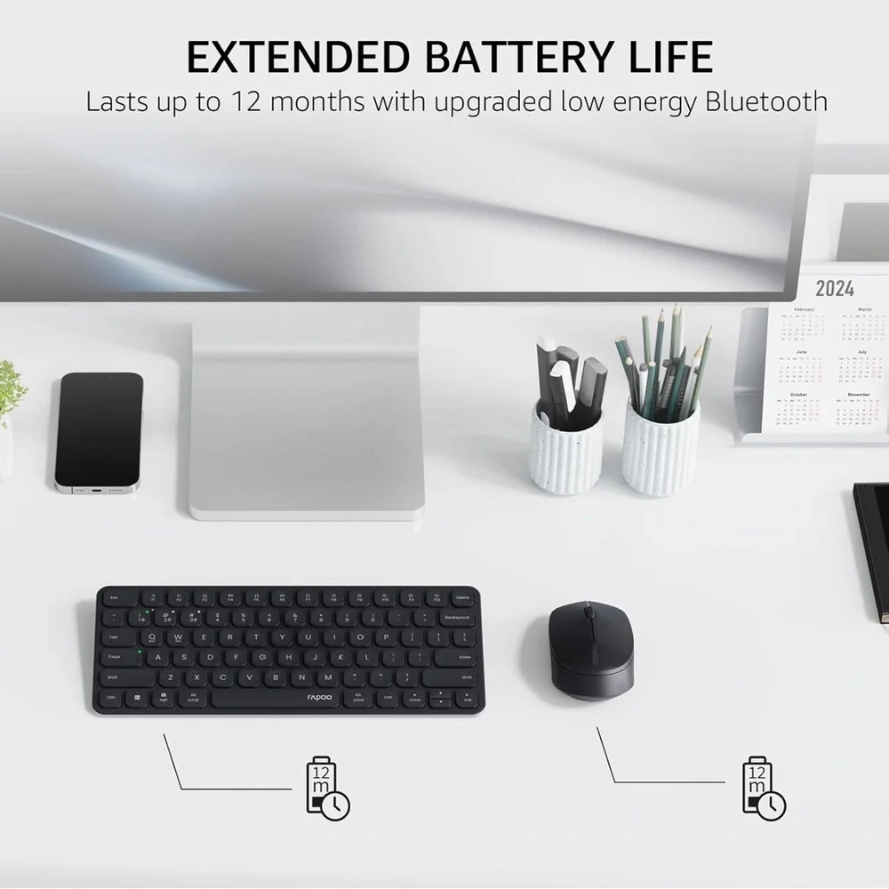 Wireless Black Keyboard and Mouse Combo, Low-Profile Silent Click